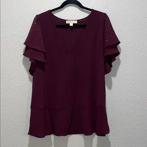 Michael Kors Deep Burgundy Ruffle Blouse